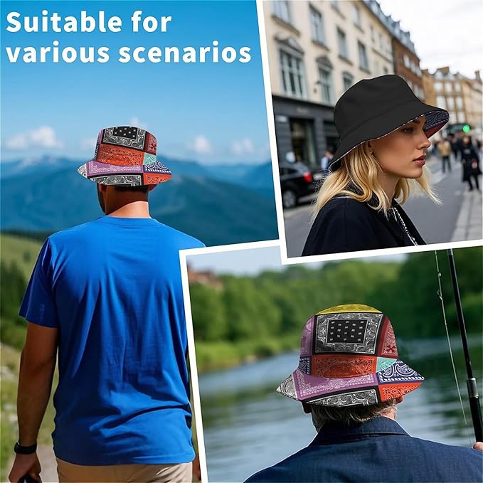 Bucket Hat for Women Men Unisex Sun Cap Packable Outdoor Fisherman Hat Headwear,Reversible Double-Side-Wear