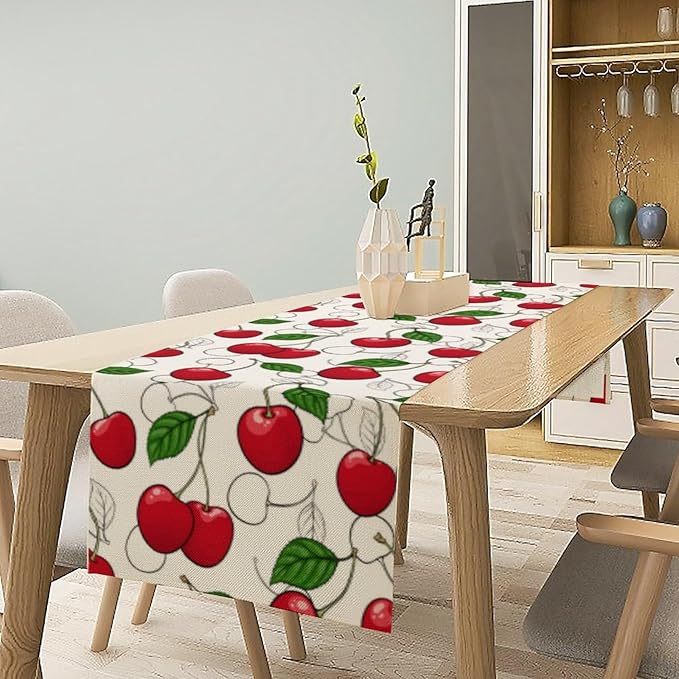 Red Cherry Table Runner,Spring Summer Fruit Tropical Birthday Party Decorations Dining Room Home Kitchen Table Decor 13 x 36In