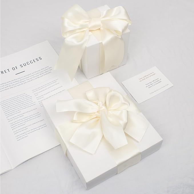 Ivory Satin Ribbon, Double Faced 2 Inch X 25 Yards, Premium Satin Ribbon for Gift Wrapping, Crafts, Hair Bow Making, Sewing, Flower Bouquet, Wedding Party Decor
