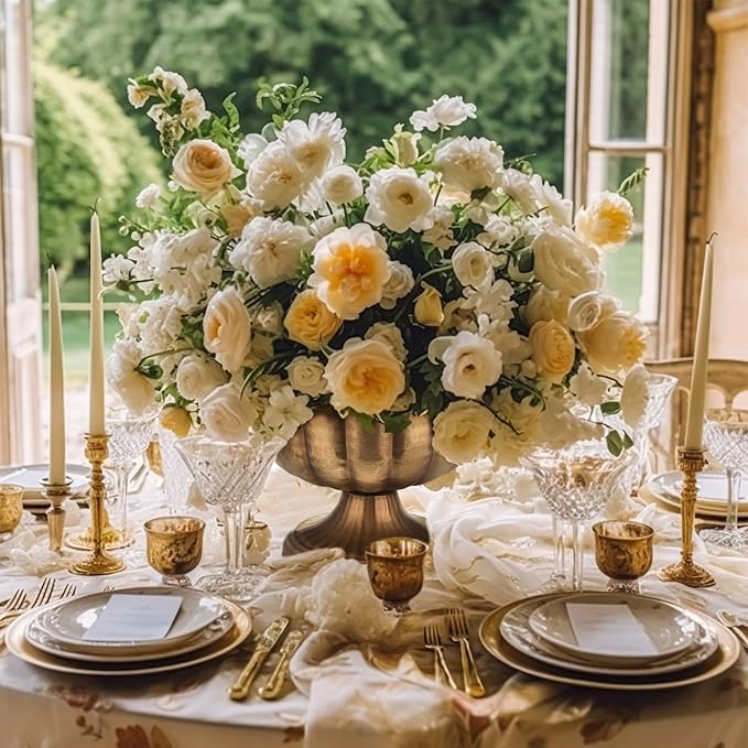 20 Pcs Distressed Gold Compote Vase for Centerpieces Compote Bowl 8'' Wide Vintage Decorative Antique Urn Planter Vase for Wedding Event Anniversary Party Indoor Outdoor Activity