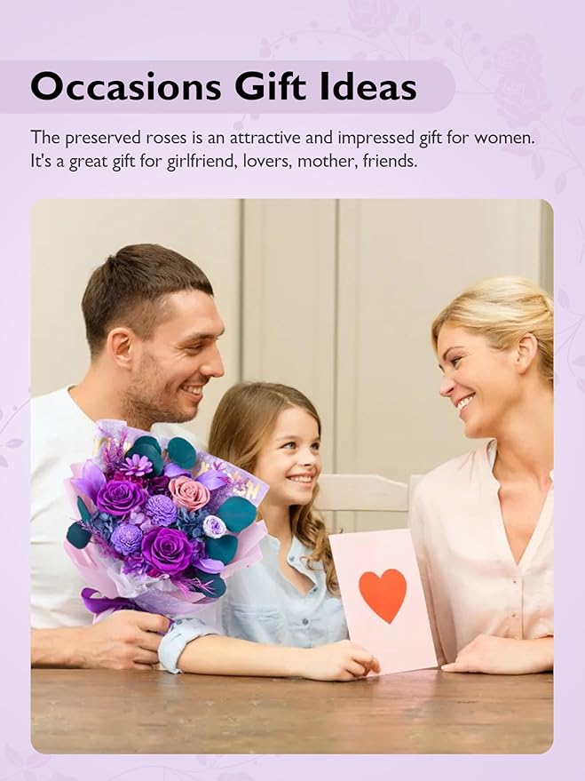 Eterfield Flowers for Delivery Prime, Forever Flowers Bouquet, Preserved Roses and Purple Flowers Birthday Gifts for Her Women Wife Mom Grandma Graduation Valentine's Day Mother's Day