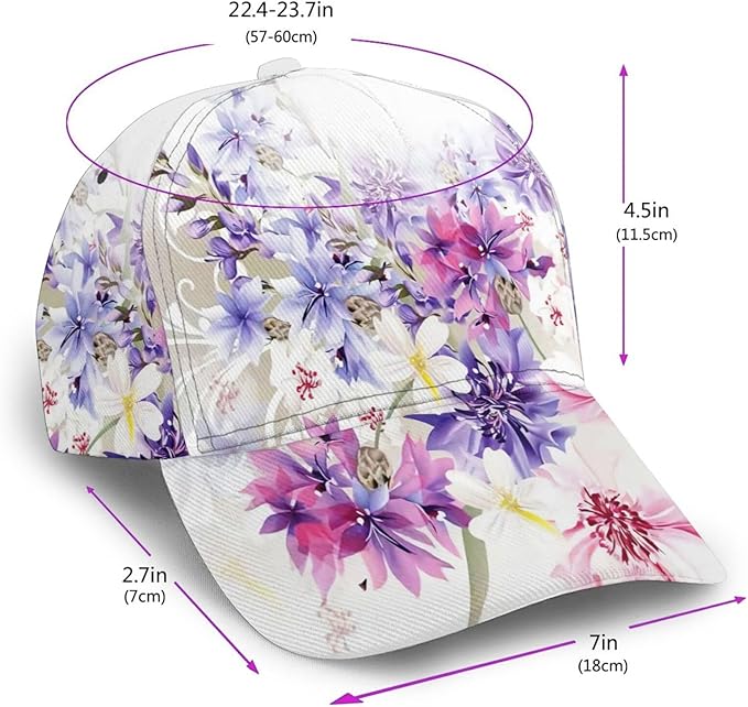 Pastel Cornflowers Floral Baseball Cap Dad Hats All-Over Print Fashion Accessory 100% Polyester Adjusts to Fit Most