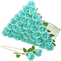 36 Pcs Turquoise Artificial Roses with Long Stems, Fake Silk Rose Artificial Flowers Bulk for Bridal Wedding Bouquet Centerpiece Ball Arrangement Party Decor