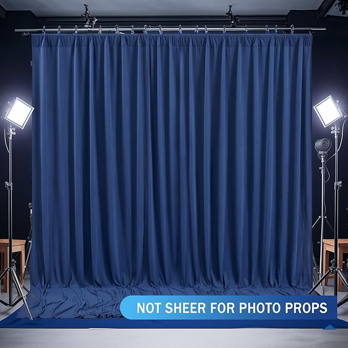 Navy Blue Backdrop Curtains - Wrinkle-Free Polyester Photography Drapes for Wedding, Baby Shower, Birthday, Graduation Party Decorations - 16 X 10FT
