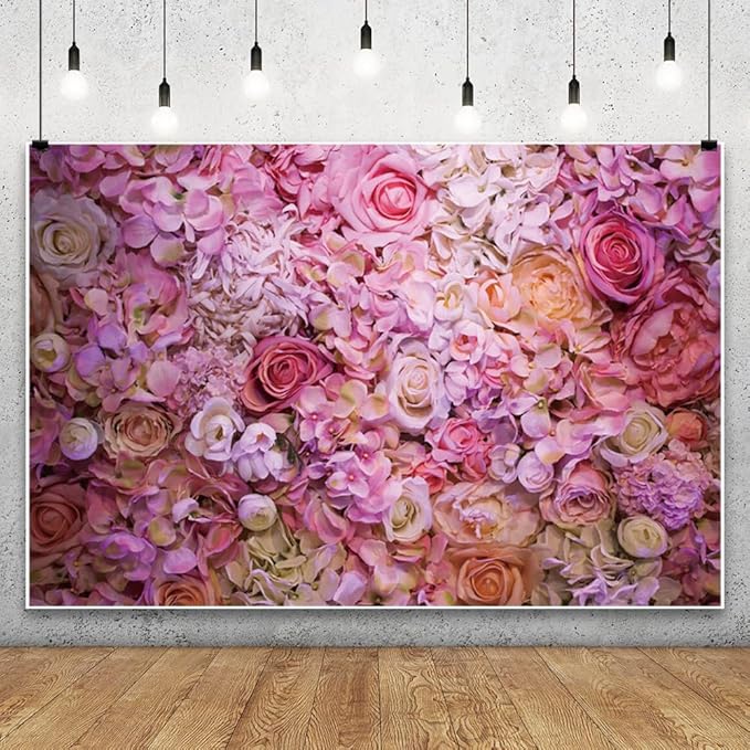 9x6ft Vinyl XMJJKUF Pink Floral Backdrop Flower Colorful Wedding Ceremony Girls Bridal Shower Background Birthday Party Decortaions Banner Portrait Photo Shoot Props