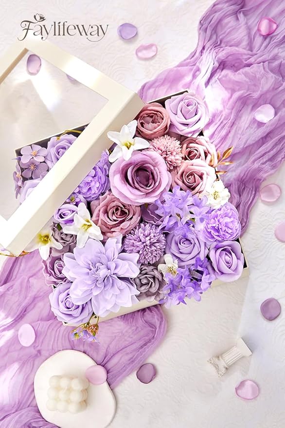 Artificial Flowers, Purple Silk Flowers for DIY Wedding Bridal Bouquets, Fake Cake Flowers for Centerpieces,Baby Shower, Table Arrangement, Home Party Decorations