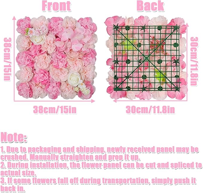 Flower Wall Backdrop, 12PCS 10.6"-15.7" Artificial Flower Wall Panel with Various Styles, 3D Floral Wall Decor for Wedding Photo Background Festive Party Home Decoration (L011, 15 * 15in)