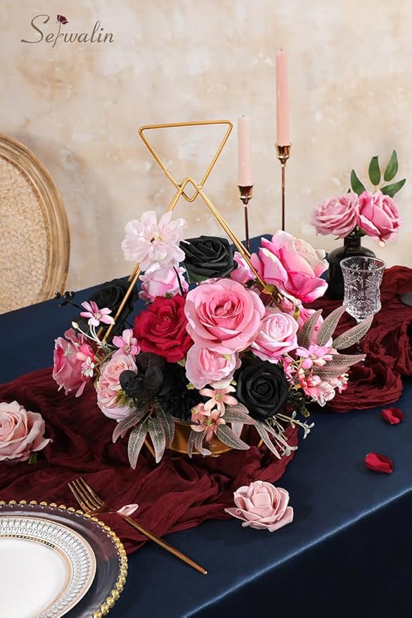 Serwalin 2PCS Artificial Flowers Black Hot Pink Fake Silk Flowers for DIY Wedding Bouquets, Wedding Cake Flowers for Table Centerpieces Baby Shower Birthday Party Home Decorations