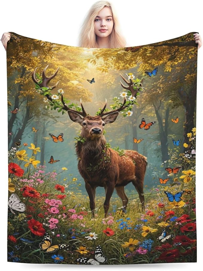 Forest Deer Blanket Hunting Elk Throw Blanket Wildlife Soft Cozy Fleece Fuzzy Stuffed Plush Flannel Gifts for Girls Women Boys Kids Adults 60"X80"