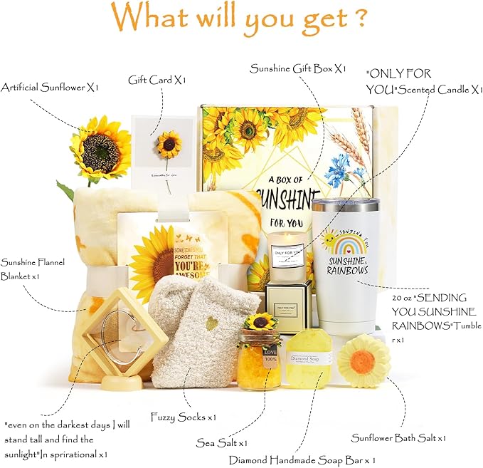 Christmas Gifts for Women, Sending Christmas Sunflower Gift for Mom, 10 Pcs Spa Gifts for Women, Birthday Gift Sets, Unique Holiday Basket for Mom, Girlfriend, Sister, Wife