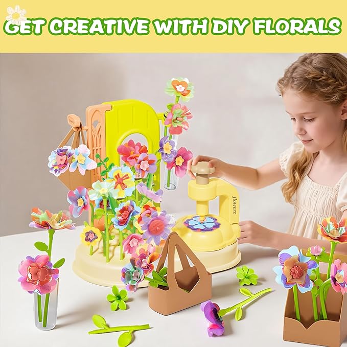 DIY Flower Bouquet Crafts Kit for Kids Ages 4-8, Fabric Flower Bouquets Toys, Arts and Crafts Flower Making Kit for Kids, Educational Creative Christmas Birthday Gift for 4 5 6 7 8 9 10 Year Old Girls