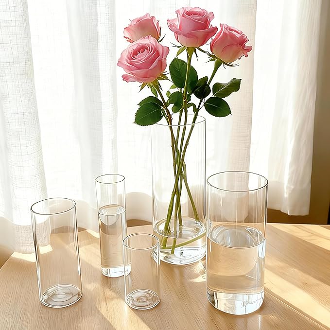 Cylinder Glass Bud Vases Set of 15 Clear Flower Vase for Centerpieces Shelf, Modern Small Vases for Living Room Bedroom Office Home, Decor for Wedding House Warming Party