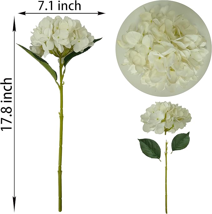 Ivory Hydrangea Artificial Flowers,6 Pcs Faux Hydrangea Flowers,Artificial Hydrangeas Flowers with Stems,Fake Hydrangeas,Silk Hydrangeas Flowers with Stems for Home Decor (6, Ivory)