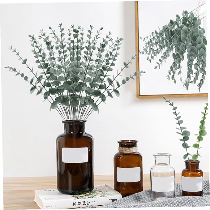 DOITOOL 24pcs Simulated Eucalyptus Leaf Bundle Fake Plant Ornament for DIY Floral Arrangement Realistic Greenery Decoration for Home Office Wedding Centerpieces