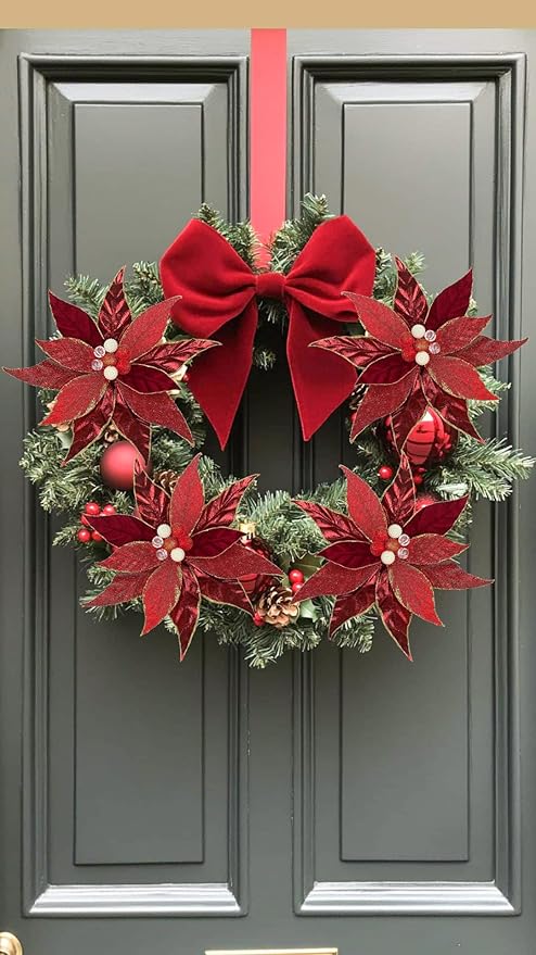 DILATATA 3 Pcs Artificial Christmas Flowers 13 Inch Glitter Poinsettia Picks Christmas Tree Ornaments Topper Decorations Red Poinsettias Flowers for Xmas New Year Wreath Garland Wedding Home Decor