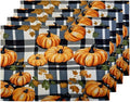 Halloween Pumpkin Placemats, Place Mats Set of 4, Heat Resistant Place Mats, Washable Table Mats for Dining Table, Non-Slip Stain Resistant Kitchen Table Placemats, Black Buffalo Plaid