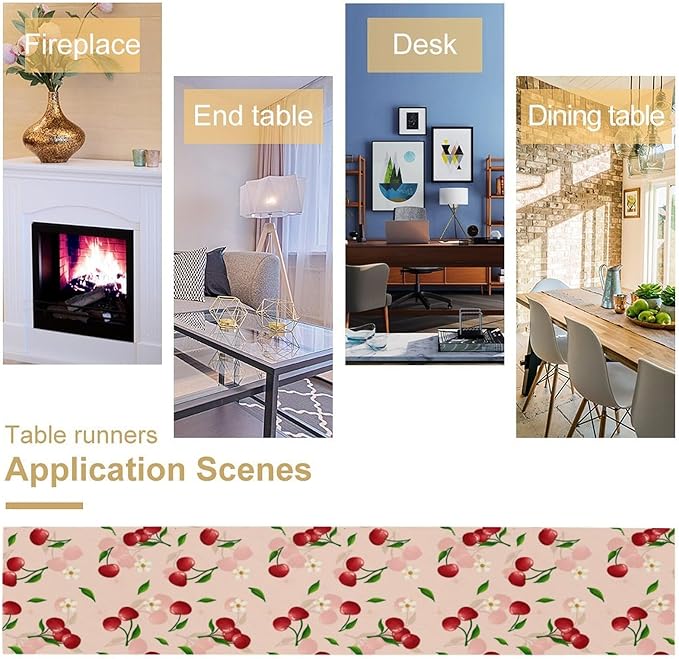 Cherry Table Runner,Spring Summer Fruit Tropical Birthday Party Decorations Dining Room Home Kitchen Table Decor 13 x 60In