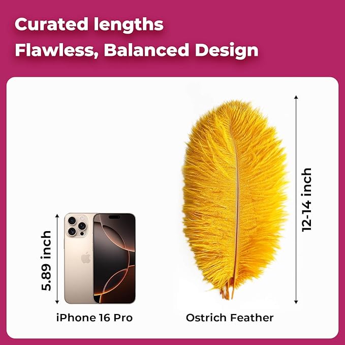 Piokio 20 pcs Natura Gold Ostrich Feathers 12-14 inch(30-35 cm) Bulk for Wedding Party Centerpieces and DIY Clothes Decoration, Gatsby Decorations