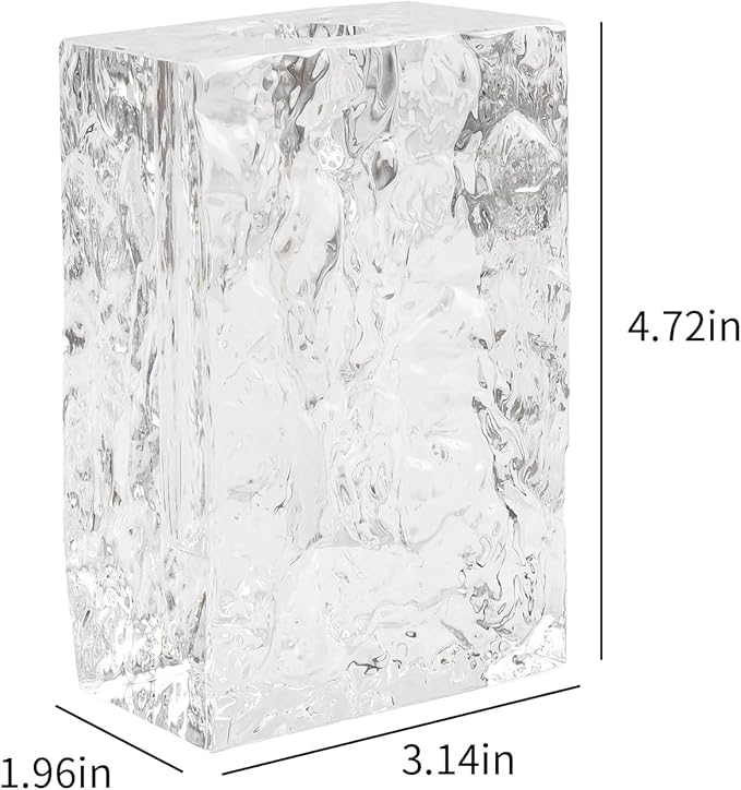 Crystal Flower Vase with Glacial Texture,Heavy Duty Large Clear Vase for Dining Table Kitchen Office Home Shelf Display Wedding Living Room Centerpieces