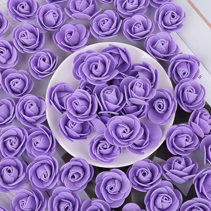500pcs Mini Foam Rose Heads, Purple Artificial Flower Bulk Foam Rose for Crafts,DIY Wedding Bouquets Baby Shower Centerpieces Floral Arrangements Party Tables Home Decorations(Purple)