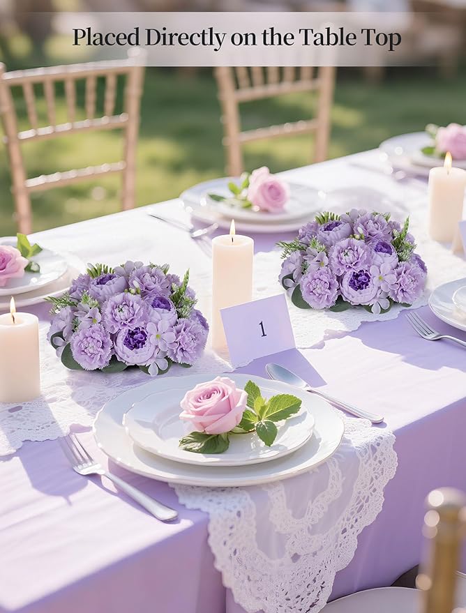 BLOSMON Flower Balls for Wedding Centerpieces: 10pc 9.5 Inch Lilac Fake Peonies Floral Arrangement Bouquet Wedding Decoration Easy Use Artificial Silk Kissing Ball Home Party Baby Shower Decor
