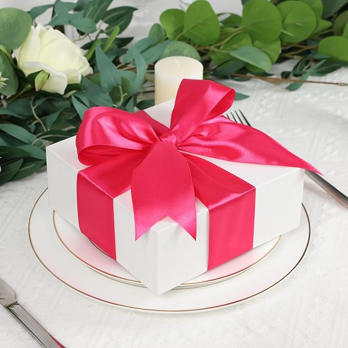 Hot Pink Satin Ribbon 2 Inch 60 Yards, Polyester Fabric Ribbon for Flower Bouquet, Wedding, Crafts, Gift Wrapping, Baby Shower, DIY Bows and Outdoor Decor