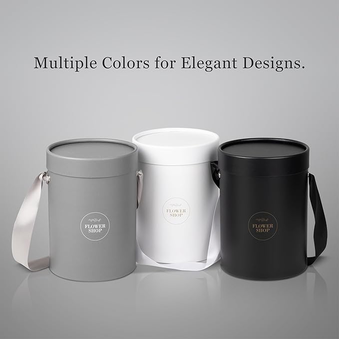4 Flower Bouquet Hat Boxes | 2 Per Size Round Floral Arrangement Vase | Satin Ribbon Handle & Waterproof Liner | Gift Box for Flowers with Lids | Black