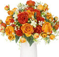 Floweroyal 4 Bunches Peony Artificial Flowers Orange Yellow Flowers Silk Peonies Bouquets for Wedding Party Table Centerpieces Floral Arrangement Home Kitchen Decor