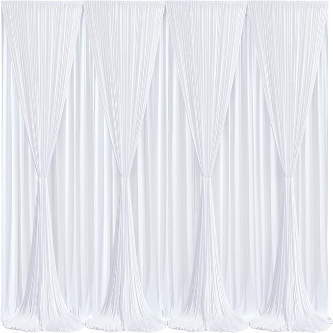 White Backdrop Curtains 8 Panels, 10 Feet Wrinkle-Free Polyester Photography Backdrop Drapes for Wedding Baby Shower Party Background Backdrop Stand- 32 X10FT (White)