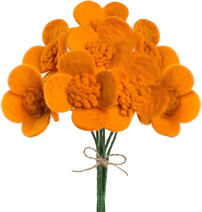 Glaciart One Felt Flowers Artificial Poppies - 8 pcs | Reusable, Washable and Essential Oil Ready Bouquet w/Bendable Long Wire Stem | Great as Gift and Home or Event Decorations