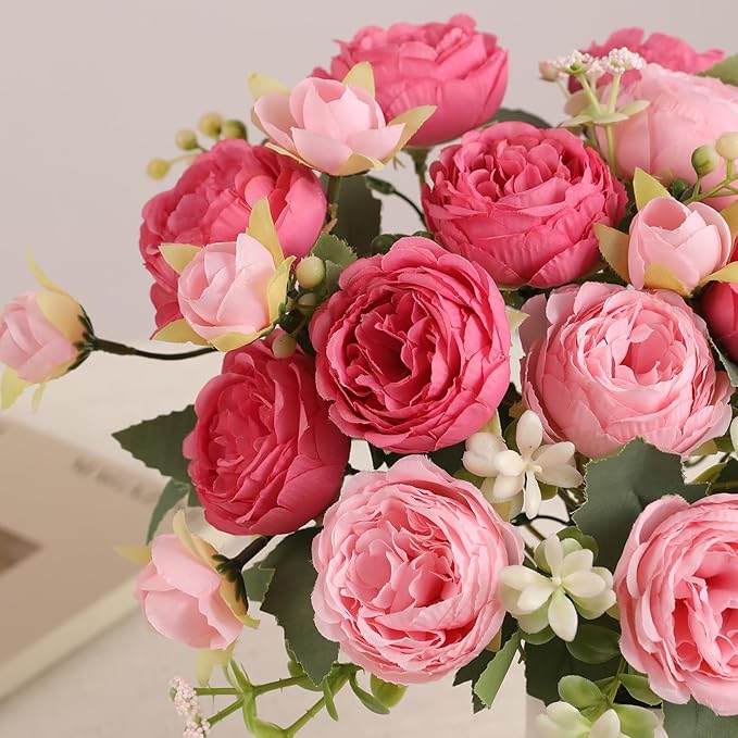 Floweroyal 4 Bunches Peony Artificial Flowers Pink Flowers Silk Peonies Bouquets for Wedding Party Table Centerpieces Floral Arrangement Home Kitchen Decor