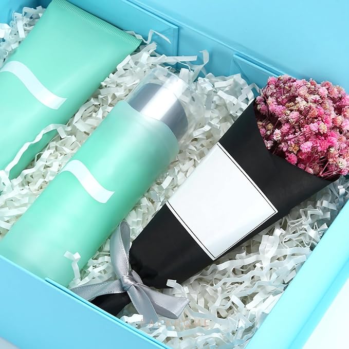 PACKHOME 6 Gift Boxes 9x6.5x3.8 Inches, Rectangle Collapsible Boxes with Magnetic Lids for Gift Packaging (Matte Blue, Grain Texture)