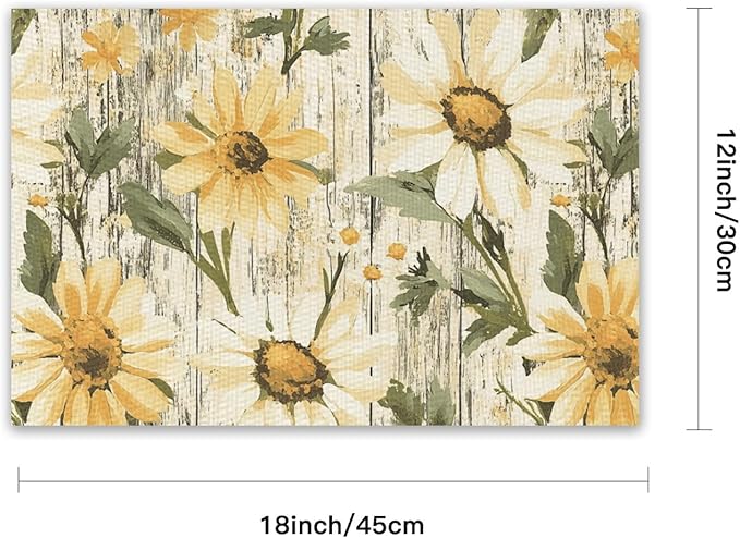 Placemats Set of 4 Waterproof Oilproof Table Mats Oil Painting Daisy Washable Wipeable Heat Resistant Easy to Clean for Indoor Outdoor Party Kitchen Dining Table Decoration 12 * 18in