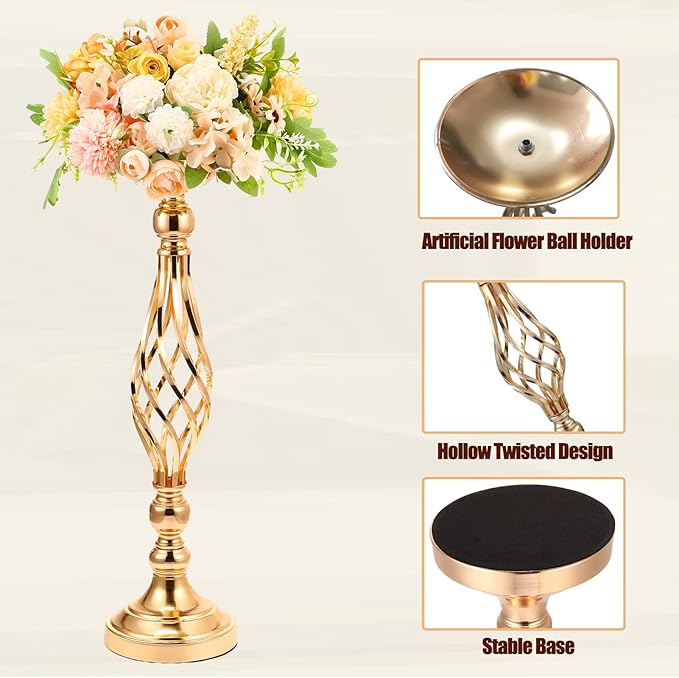 12Pcs Large Wedding Centerpiece Table Decorations Tall Metal Flower Arrangement Stand Elegant Flower Gold Vases for Centerpieces Candle Holder for Tables Wedding Party Ceremony Birthday Event Decor