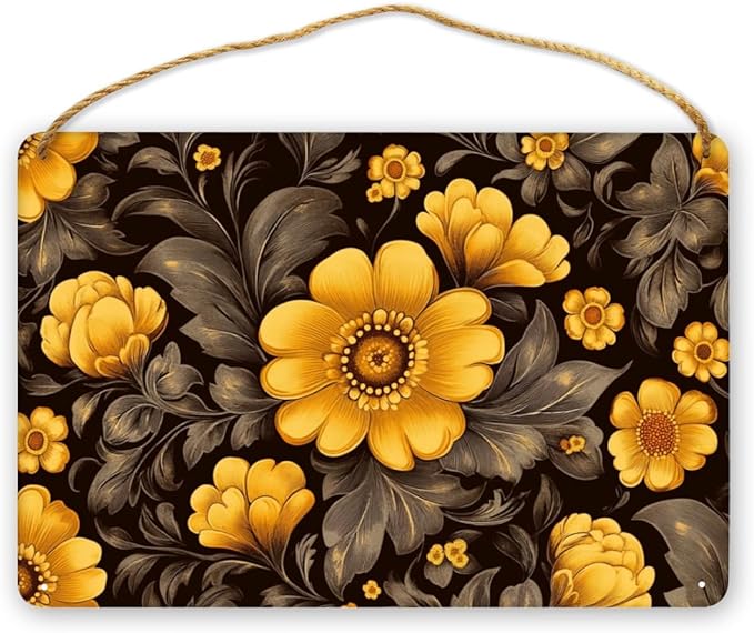 Opulent Black & Gold Floral Dining Wooden Sign 12x8 Inch - Inviting Dining Room Decors for Hosts & Floral Aficionados, Grand Accent to Enhance Gatherings with Vintage Floral Elegance