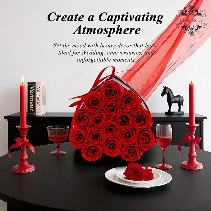 16 Forver Preserved Flowers in a Heart Box, Flowers for Her,Eternal Roses Flowers for Delivery Prime, Flowers Birthday Gifts for Women Mom Grandma Wife - Red
