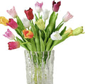 12pcs Tulips Artificial Flowers Real Touch Silk Faux Flowers Tulip Stems for Wedding Spring Bouquet Floral Arrangement Home Party Office Decorations (White Pink red Orange Green Yellow)