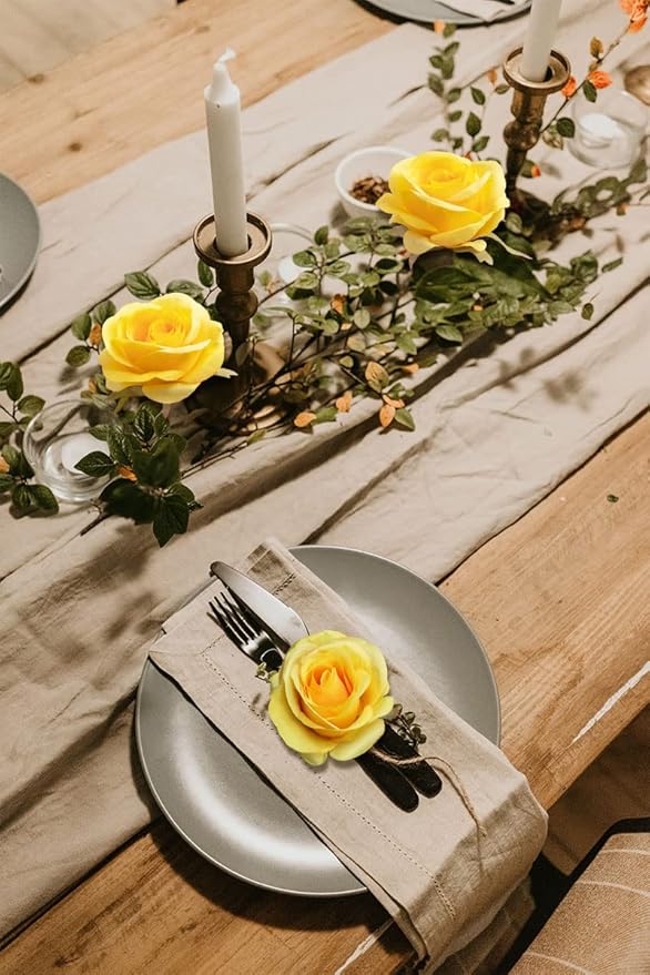 Artificial Rose Flower Artificial Flowers Flower with Long Stem Silk Roses Bouquet for Wedding Bridal Shower Party Home Decoration (Yellow, 50 Pcs)