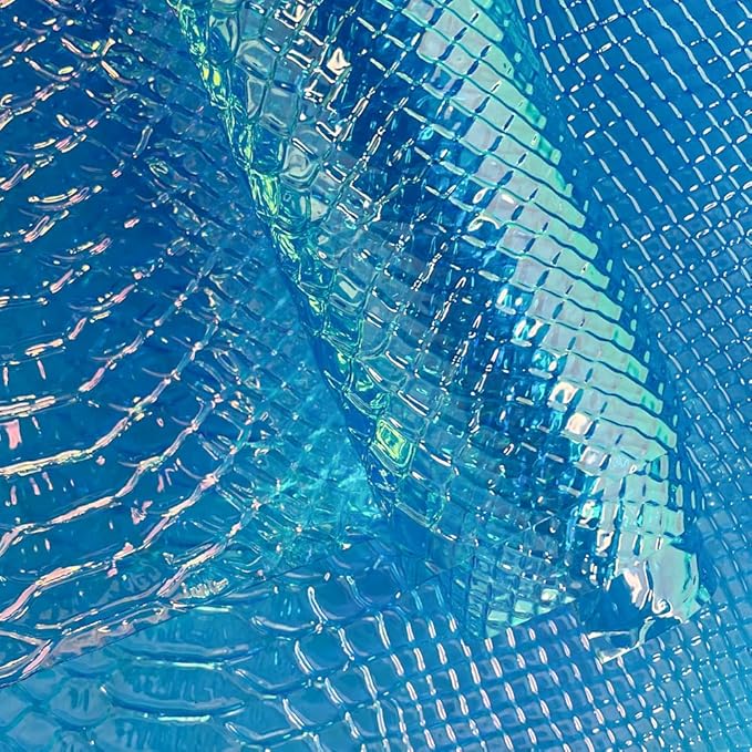 ONEART | Iridescent Transparent Embossed Vinyl Holographic Blue Clear PVC Vinyl Craft Fabric 16"×54" for Sewing DIY Projects-Snake Skin