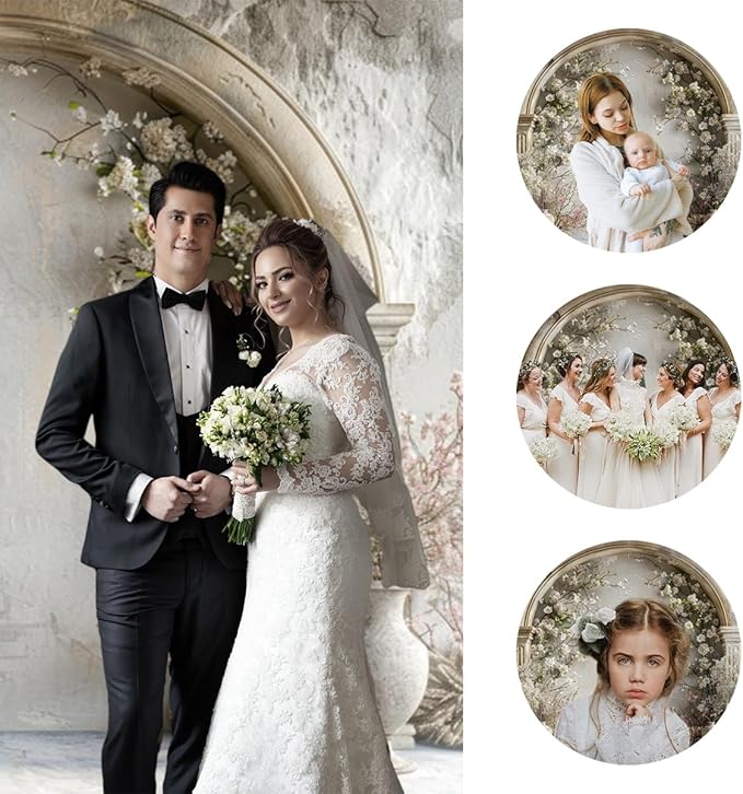 7x5ft White Flowers Wedding Backdrop Countryside Wildflower Vintage Palace Concrete Wall Photography Background for Valentines Day Bridal Shower Mothers Day Princess Couples Portraits
