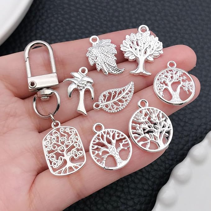 WOCRAFT 60pcs Bright Silver Tree Leaf Charms Bracelet Charms for Jewelry Making Sets DIY Necklace Bracelet Keychain Crafting Charms Kit Craft Supplies (SN891)