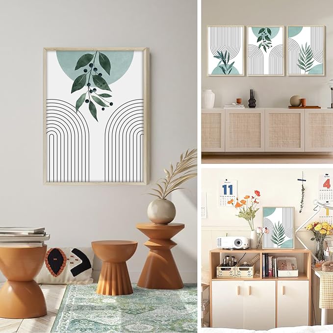 SERIMINO Sage Green Wall Art Framed, Botanical Boho Wall Decor for Living Room, Set of 3 Plant Painting Prints Farmhouse Decor for Bedroom, Bathroom, Office, 16 x24 inch