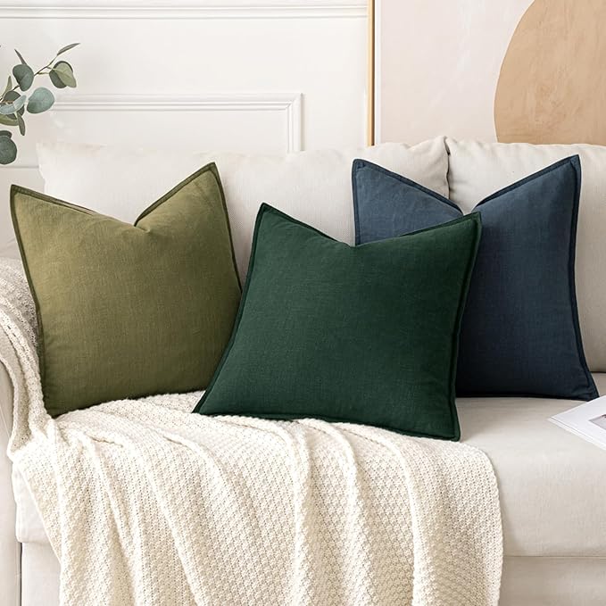 MIULEE Decorative Linen Lumbar Pillow Covers 12x20 Inch Dark Green Boho Farmhouse Neutral Couch Throw Pillows for Bed Pack of 2 Accent Modern Pillowcase Sofa Livingroom Home Decor