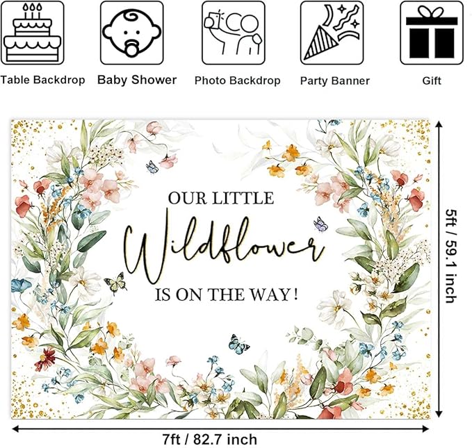 Sensfun Wildflower Baby Shower Backdrop Our Little Wildflower is On The Way Baby Shower Decorations Floral She is A Girl Party Banner Photography Background Photo Booth 7x5ft