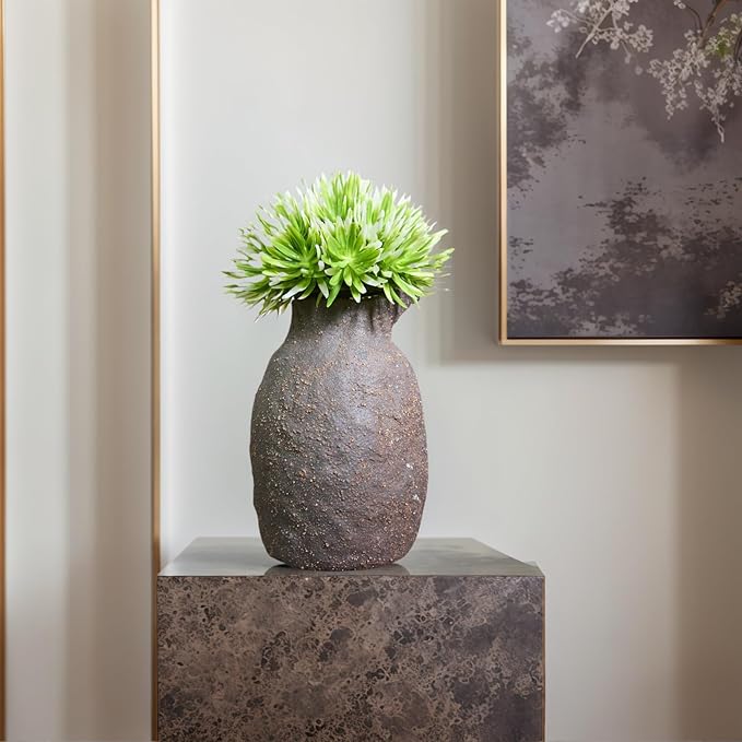 Rustic Ceramic Vase Vintage Farmhouse Style Decor, Frosted Texture Pottery for Home Decor, Modern Living Room, Office Desk Table Centerpiece (Brown) 7IN