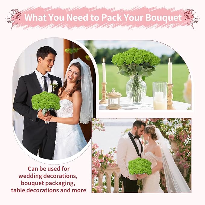 52 PCS Green Roses Artificial Flowers,Fake Green Roses Bouquet,Greens Artificial Silk Rose with Stems for Wedding Flowers Decoration, Valentines Day, Bridal Bouquet Rose,Wedding Decoration