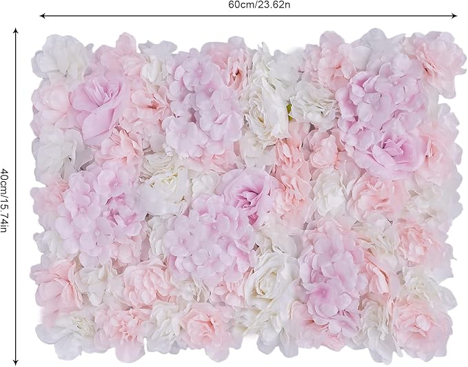 12 Pcs Artificial Flower Wall Panel 3D Silk Fabric Floral Backdrop Flower Wall Decor for Wedding Party Event Photo Stage (Light Pink Hydrangea Rose)