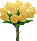 Mandy's Artificial Tulips 12 Stems Yellow Partially Open PU Faux Flowers for Thanksgiving and Christmas Decorations Wedding Home Decor 13.5 Inch