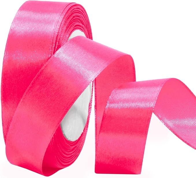 Luomorgo 1 Inch Hot Pink Satin Ribbon, 25 Yards Solid Color Ribbon, Fabric Ribbon for Gift Wrapping, Flower Bouquet, DIY Craft, Sewing, Wedding, Birthday Party Decorations