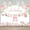 Sensfun Cute Clothes Baby Shower Backdrop for Girls Oh Baby Girl Newborn Pink Floral Eucalyptus Leaves Adventure Baby Shower Party Decorations Banner Supplies Photo Booth Studio Props 8x6ft